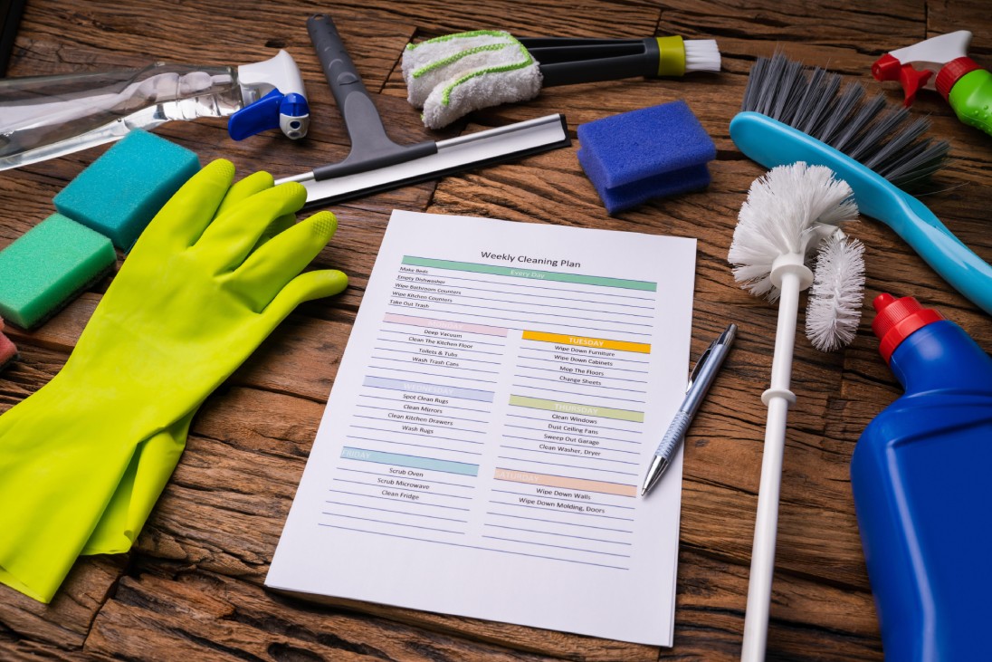 Cleaning products on table